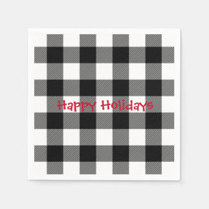 Happy Holiday black and white buffalo plaid Napkin