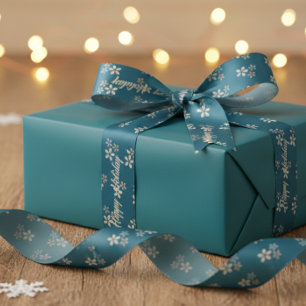 Happy Holiday Blue Floral Gift Ribbon Satin Ribbon
