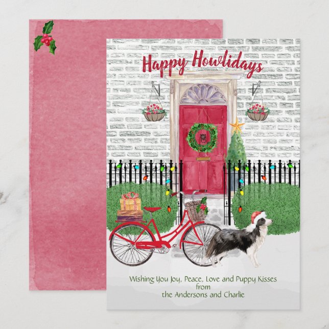 Happy Holiday Border Collie Door Bike Christmas (Front/Back)
