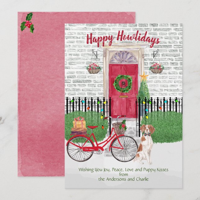 Happy Holiday Brittany Spaniel Door Red Bicycle (Front/Back)