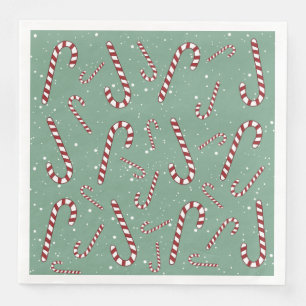 Happy holiday candy cane green cute family Xmas Napkin