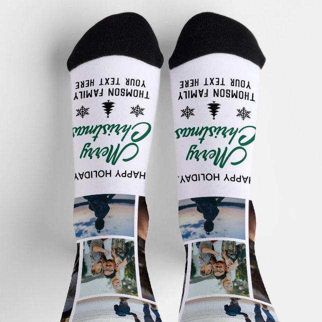 Happy Holiday Christmas Photo Collage Custom Names Socks (Top)