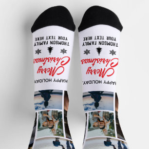Happy Holiday Christmas Photo Collage Custom Names Socks