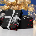 Happy Holiday Christmas Pine Tree | Black Wrapping Paper<br><div class="desc">Wrap your Christmas gifts with this beautiful wrapping featuring a Christmas pine tree design,  and red "Happy Holiday" script. and enjoy your holiday.</div>