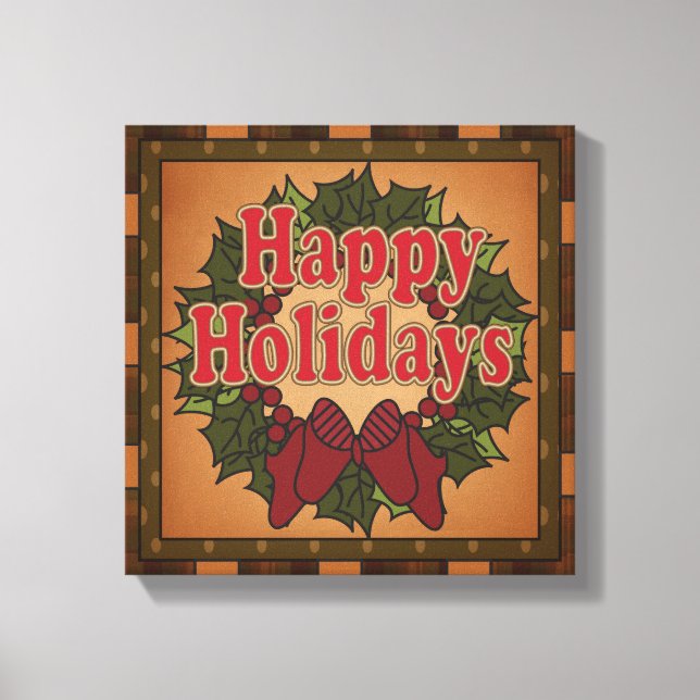 Happy Holiday Christmas Wreath Canvas (Front)