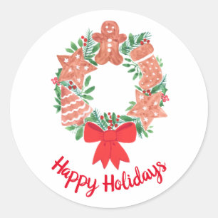 Happy Holiday Christmas Wreath Classic Round Sticker