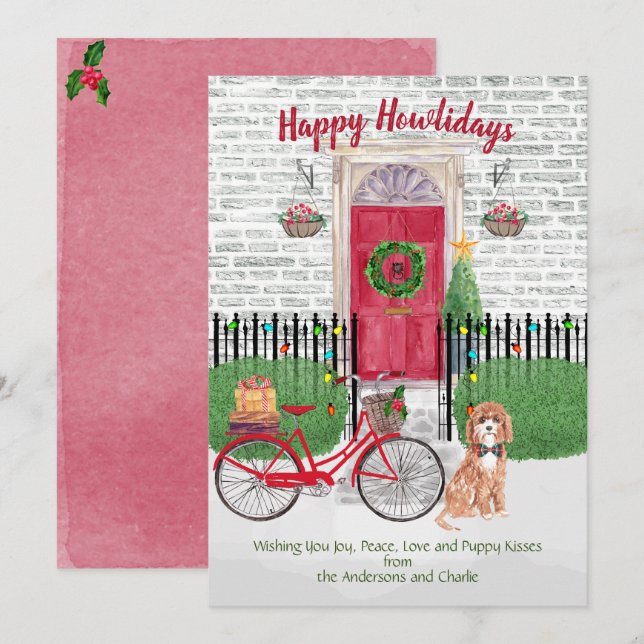 Happy Holiday Cute Cavapoo Bicycle Red Door (Front/Back)