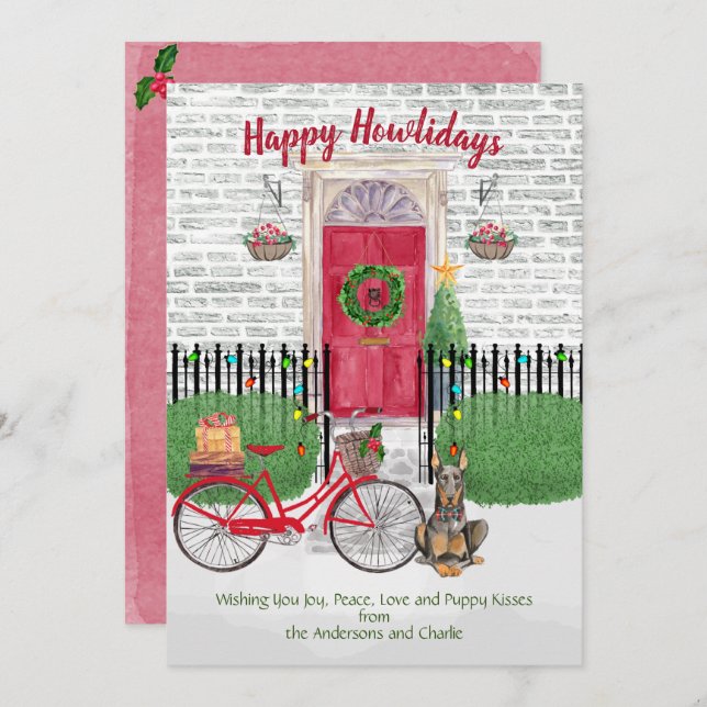 Happy Holiday Doberman Bicycle Red Door (Front/Back)