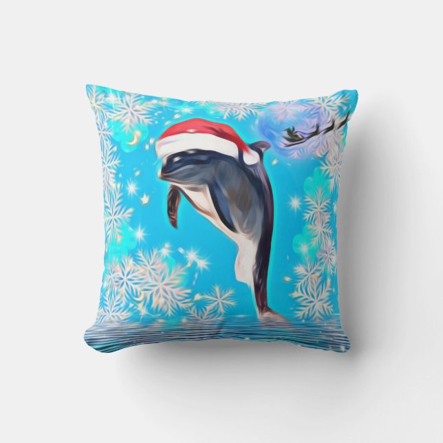 Happy Holiday Dolphin jumping out of the water  Cushion (Front)