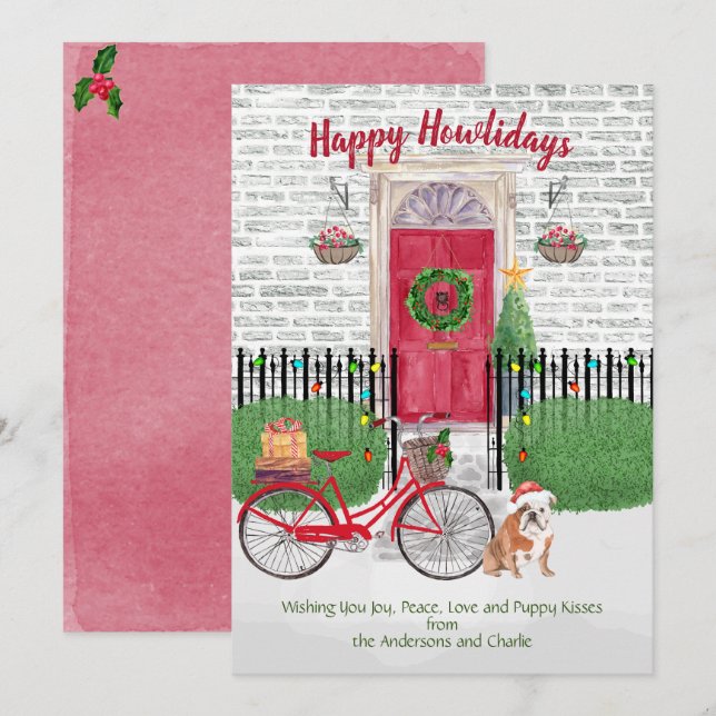 Happy Holiday English Bulldog Bicycle Red Door (Front/Back)