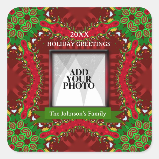 Happy Holiday Family Photo Square Sticker (Front)