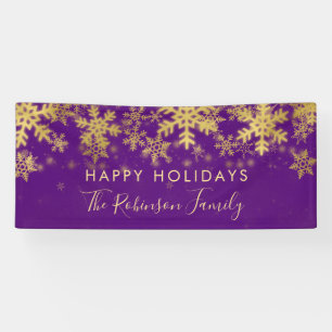 Happy Holiday Family Purple Gold Winter Snowflakes Banner