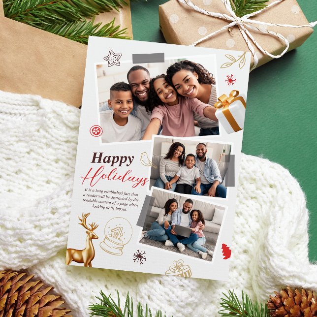Happy Holiday Family Three Photo Collage Card (Creator Uploaded)