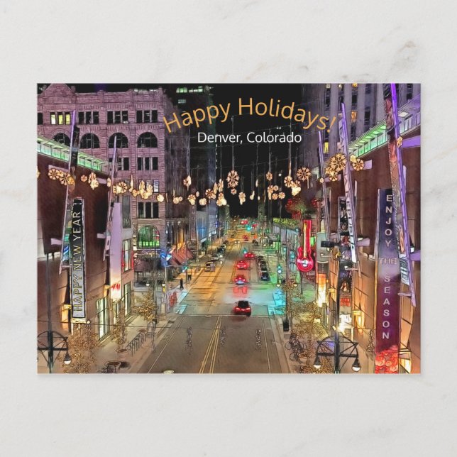 Happy Holiday, Festive Downtown Denver Colorado Postcard (Front)