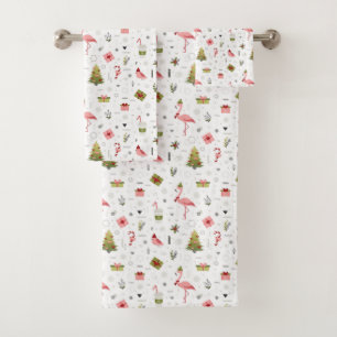 Happy Holiday Flamingo Pattern Bath Towel Set