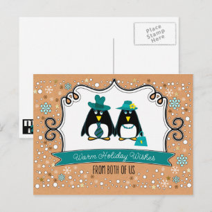 Happy Holiday. Fun Penguin Couple  Holiday Postcard