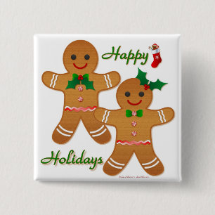 Happy Holiday Gingerbread Man Boy Girl 15 Cm Square Badge