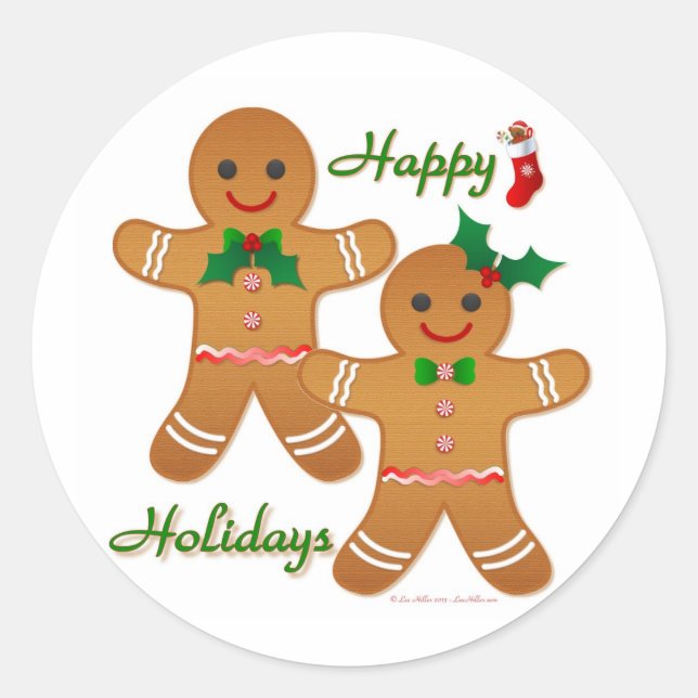 Happy Holiday Gingerbread Man Boy Girl Classic Round Sticker (Front)