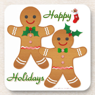 Happy Holiday Gingerbread Man Boy Girl Coaster