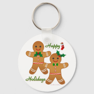 Happy Holiday Gingerbread Man Boy Girl Key Ring