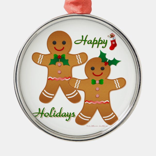 Happy Holiday Gingerbread Man Boy Girl Metal Tree Decoration (Front)