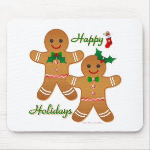 Happy Holiday Gingerbread Man Boy Girl Mouse Mat