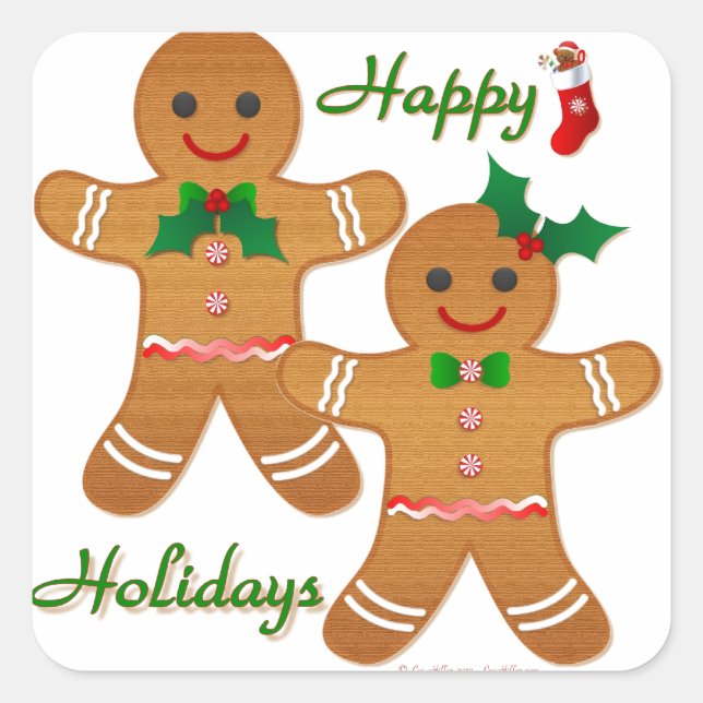 Happy Holiday Gingerbread Man Boy Girl Square Sticker (Front)