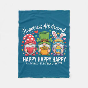 Happy Holiday Gnome Happy Valentines St Patrick Ea Fleece Blanket