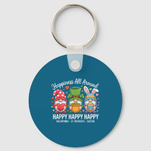 Happy Holiday Gnome Happy Valentines St Patrick Ea Key Ring