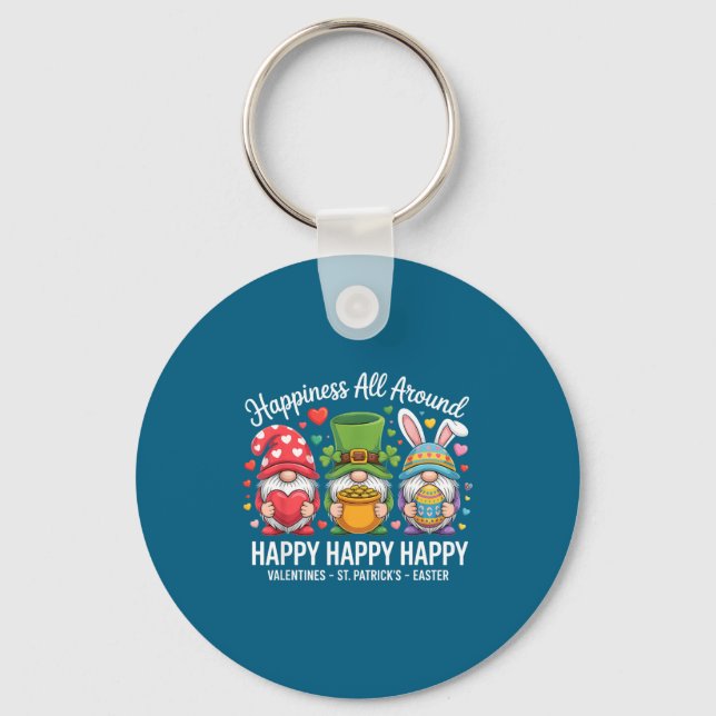 Happy Holiday Gnome Happy Valentines St Patrick Ea Key Ring (Front)
