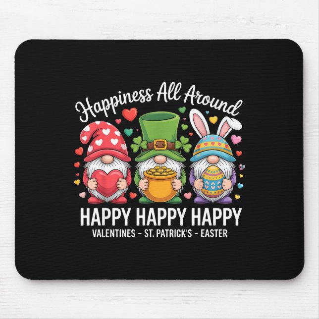Happy Holiday Gnome Happy Valentines St Patrick Ea Mouse Mat (Front)