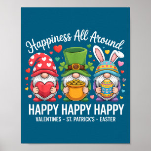 Happy Holiday Gnome Happy Valentines St Patrick Ea Poster