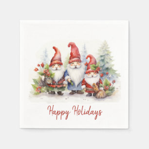 Happy Holiday Gnomes In Snowflakes Napkin