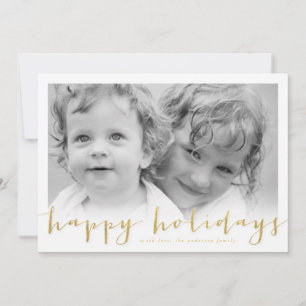 Happy Holiday Gold Foil Look Holiday Photocard Card