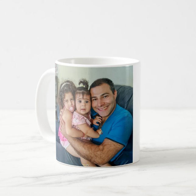 happy holiday gold script family photo christmas coffee mug (Front Left)