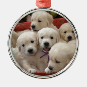 Happy Holiday Golden Retriever puppies Metal Tree Decoration