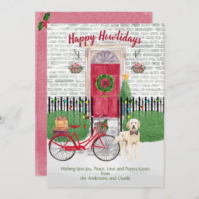 Happy Holiday Goldendoodle Bicycle Red Door (Front/Back)