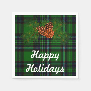 Happy Holiday - green tartan with pine-cone detail Napkin