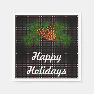 Happy Holiday - grey tartan with pine-cone detail Napkin