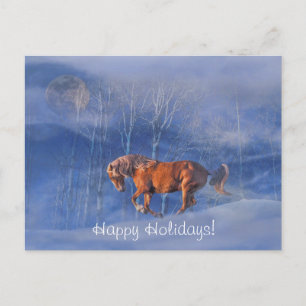 Happy Holiday Horse and Moon In Snow Postcard