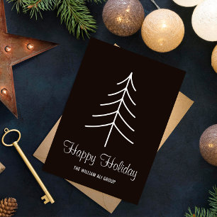 Happy Holiday l Black & White Minimal Pine Tree Postcard