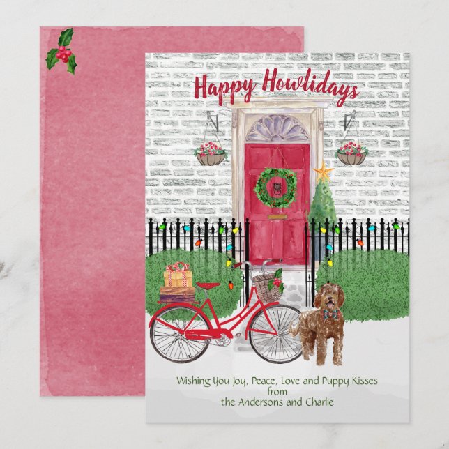 Happy Holiday Labradoodle Bicycle Red Door (Front/Back)