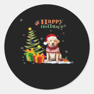 Happy Holiday Labrador Retriever Dog Christmas Tre Classic Round Sticker