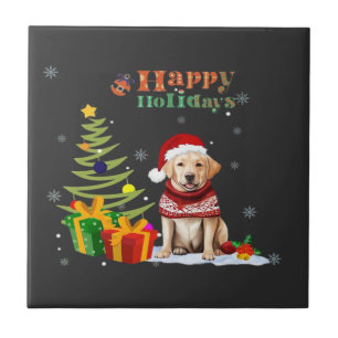 Happy Holiday Labrador Retriever Dog Christmas Tre Tile