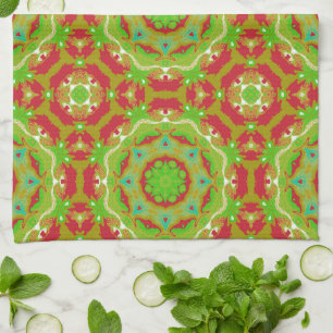 Happy Holiday Liquid Art Mandala Pattern Tea Towel