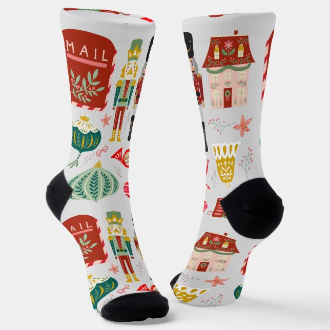 Happy holiday Nutcrackers Festive Christmas gift Socks (Angled)