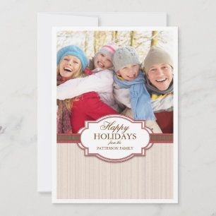 Happy Holiday Red & Tan Large Photo Card Greeting