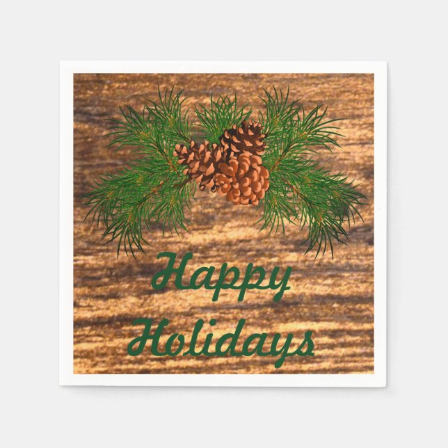 Happy Holiday - rustic pine-cone detail Napkin (Front)