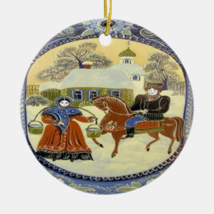 Happy Holiday, Scandinavia Church Ceramic Tree Decoration