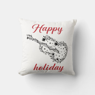 Happy Holiday Script Throw Pillow   Minimal Festiv